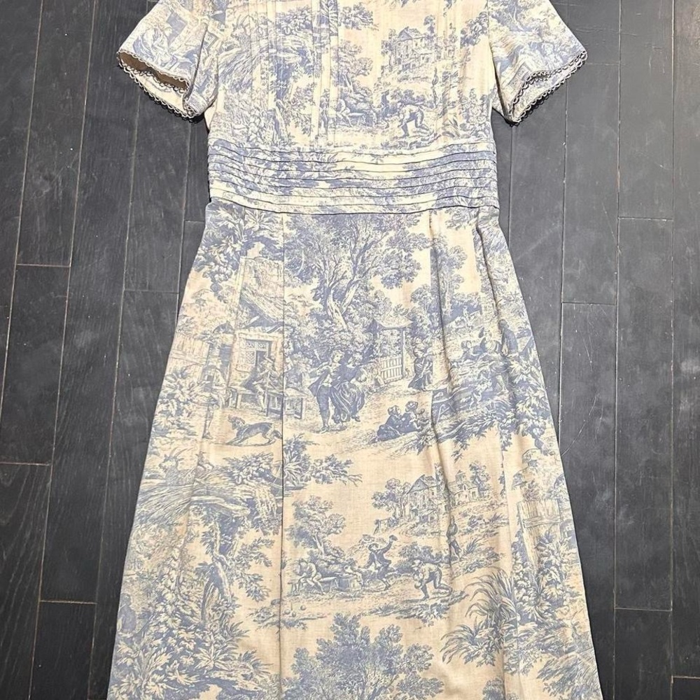 Vintage Sarah Elizabeth Blue and Cream Midi Dress